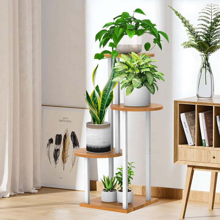 4 Tier Hölzern Blumenregal Metall Pflanzenregal, Mehrstöckig Blumenständer Pflanzenständer Blumenban