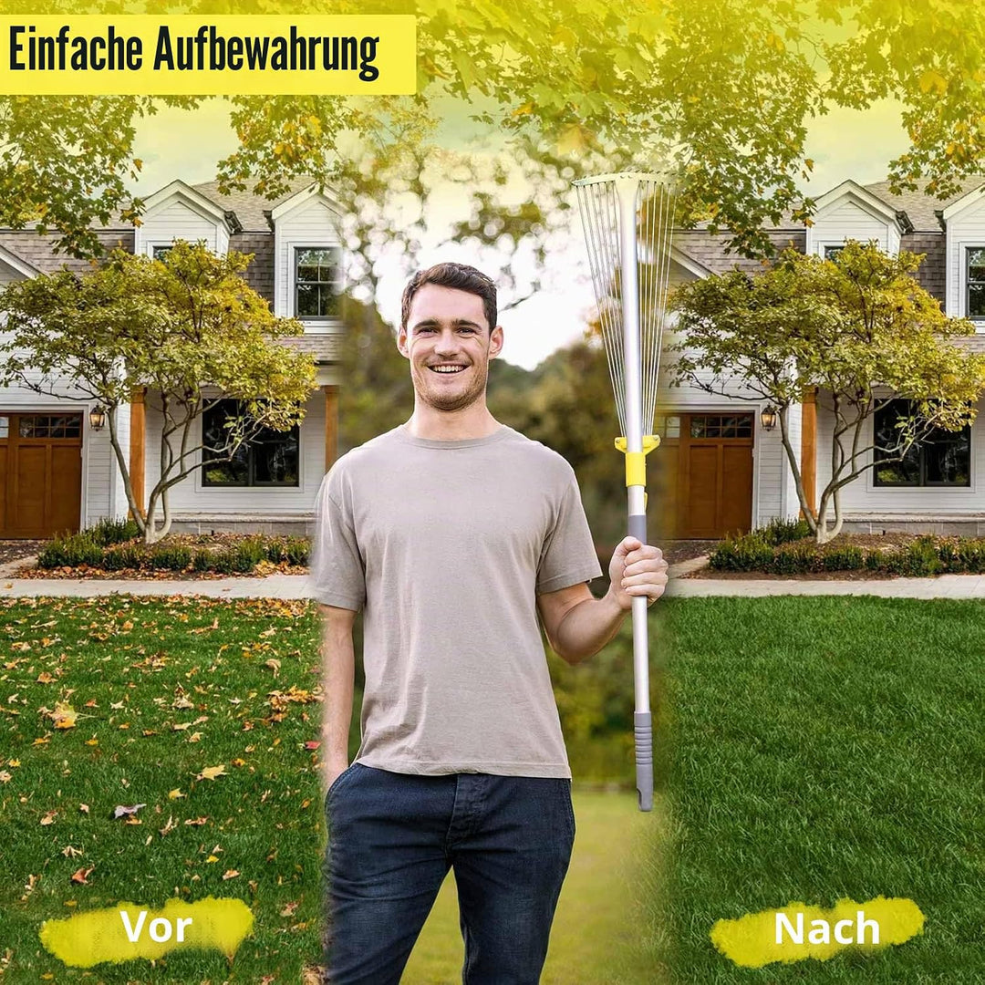 Jardineer 160 cm Teleskopstiel Garten Laubrechen, Sammeln von Rasen und Gartenabfällen, Aluminiumgri