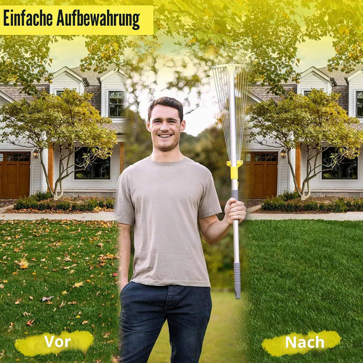 Jardineer 160 cm Teleskopstiel Garten Laubrechen, Sammeln von Rasen und Gartenabfällen, Aluminiumgri