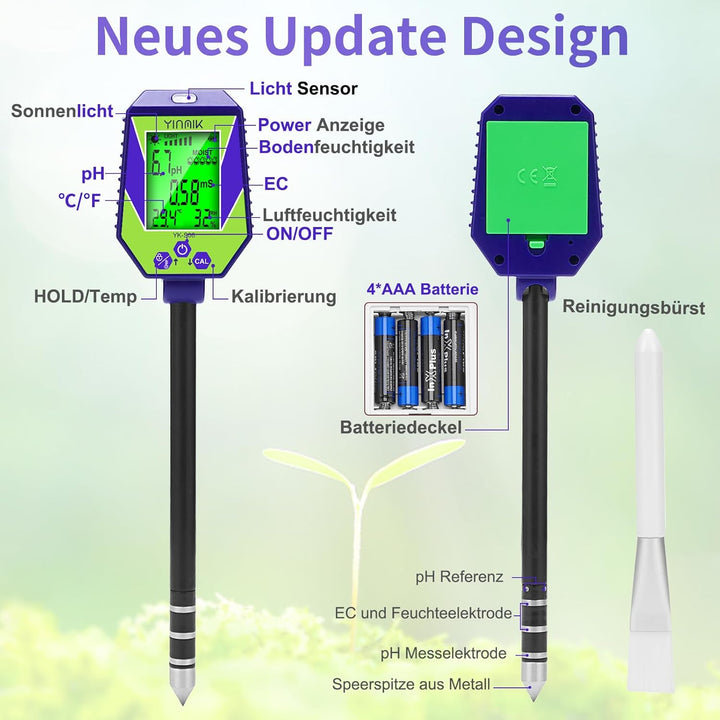 pH Leitfähigkeit Messgerät für Boden und Wasser, Pflanzen pH Feuchtigkeits Messgerät, Boden pH EC Me