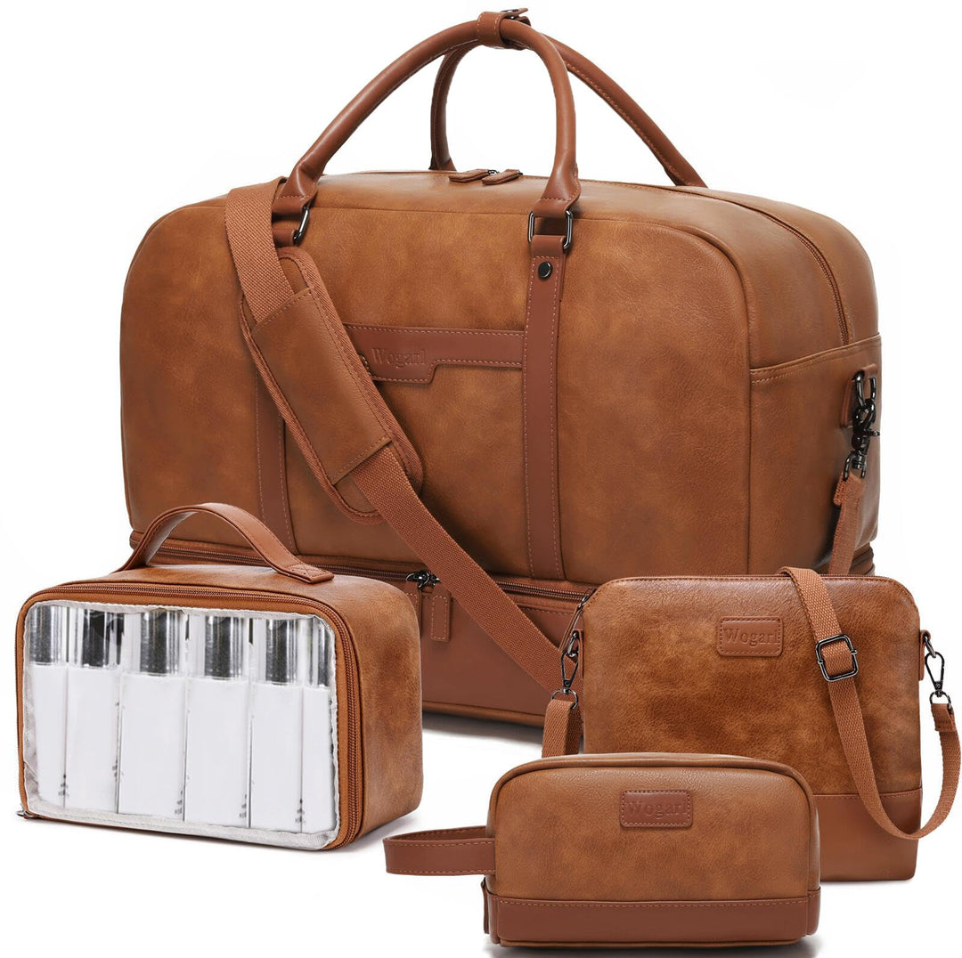 Wogarl Weekender Tasche für Damen Herren Grosse Übernachtungstasche Reisetasche Seesack, Helles Brau