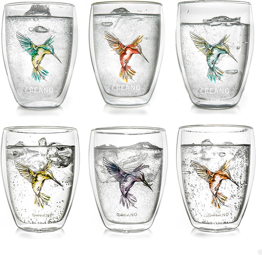 Creano doppelwandige Gläser Hummi, Latte Macchiato, Thermoglas mit Kolibri im 6-er Set, 250 ml, in d