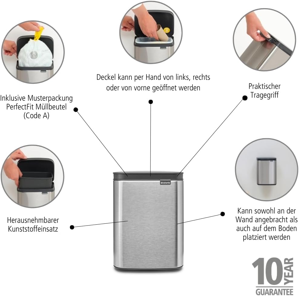 Brabantia - Bo Abfalleimer 4L - Abfalleimer klein & stilvoll - Leicht zu öffnender, sanft schliessen