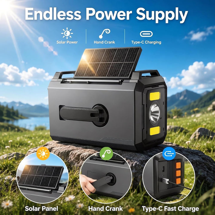 27000mAh Kurbelradio Notfallradio mit Solar & Powerbank: AM/FM Solarradio, Handkurbel, SOS, Taschenl