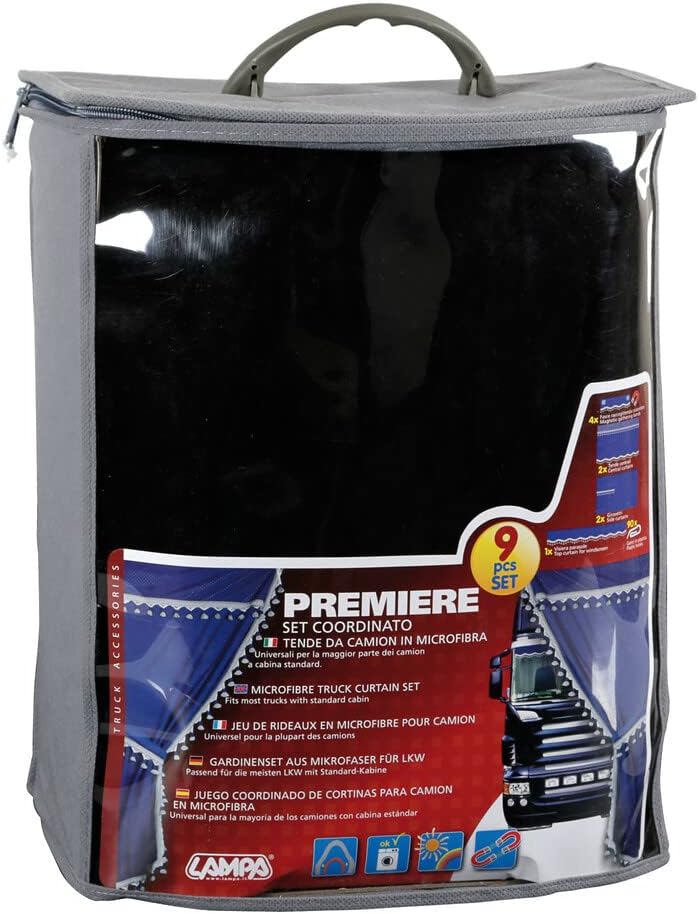 LAMPA 98633 Set Vorhänge Premiere für LKW Schwarz, Schwarz