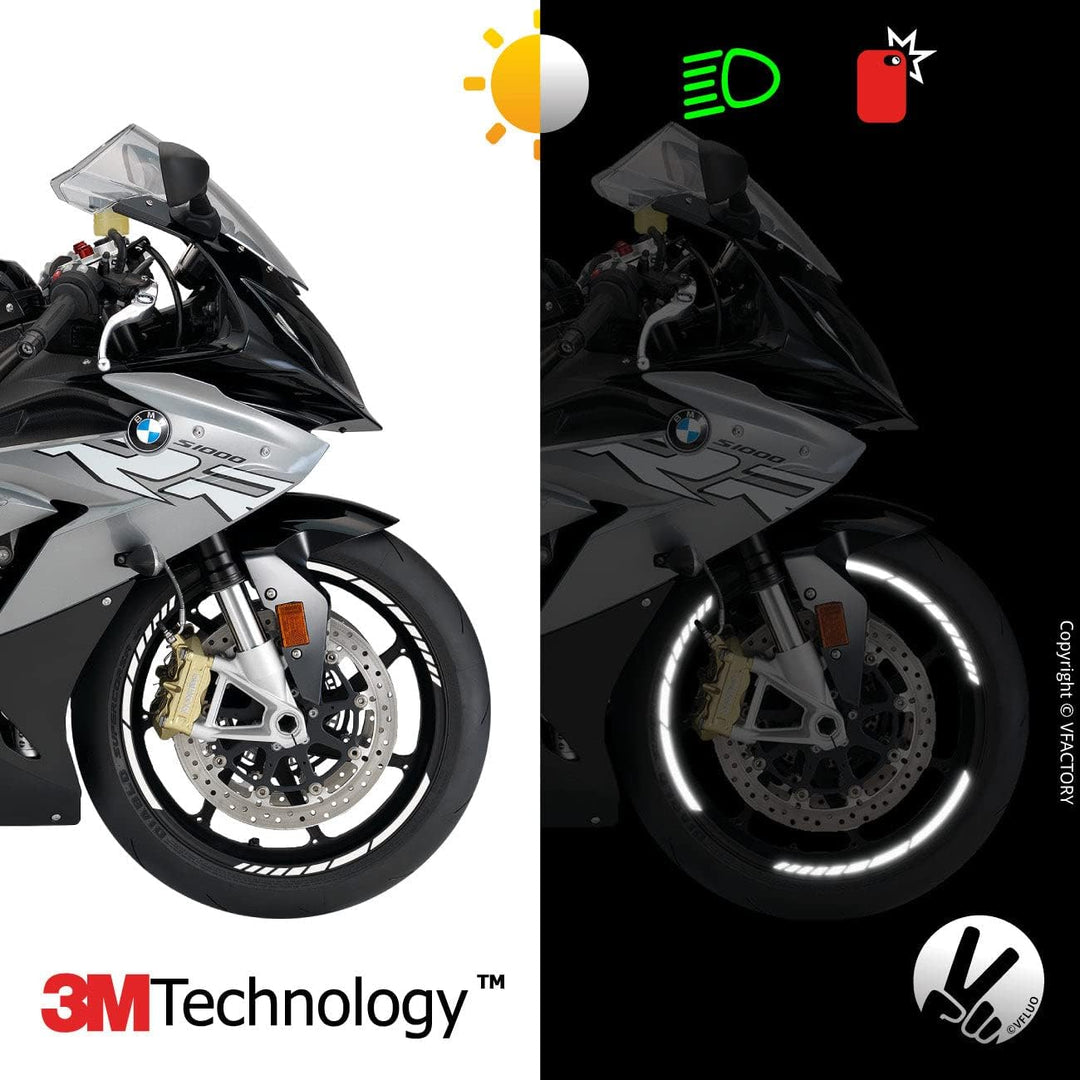 VFLUO - 2 x Kit Reflektierende Felgenrandaufkleber GP Motorrad, Aufkleber für 2 Räder 3M™-Technologi