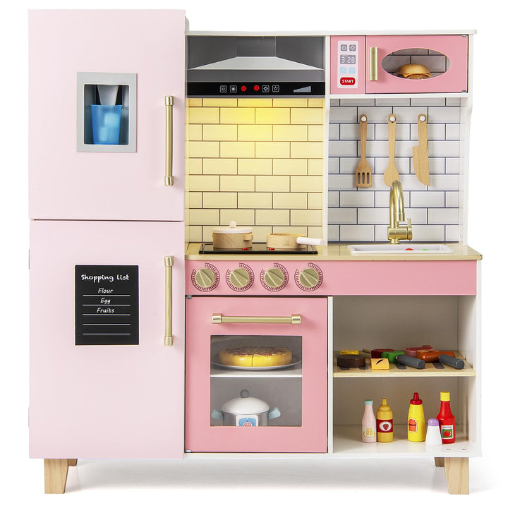 DREAMADE Kinderküche Holz mit 10 TLG. Zubehör, Holzküche Kinder Küche mit Herd Dunstabzugshaube Eism