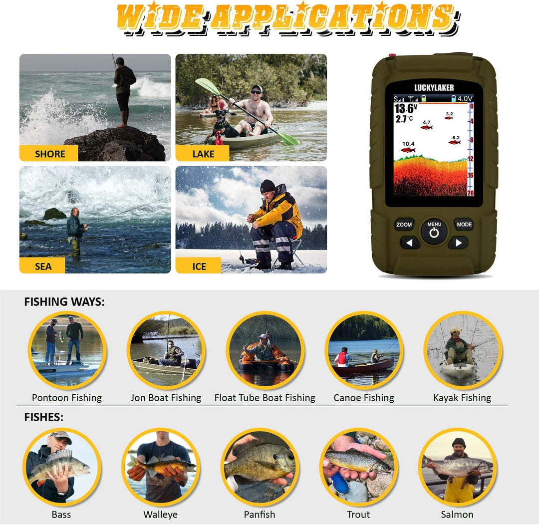 LUCKY Tragbarer Sonar Fischfinder Bootstiefe Fischen Fischfinder Wasserdichter Handheld Kabellos Ang