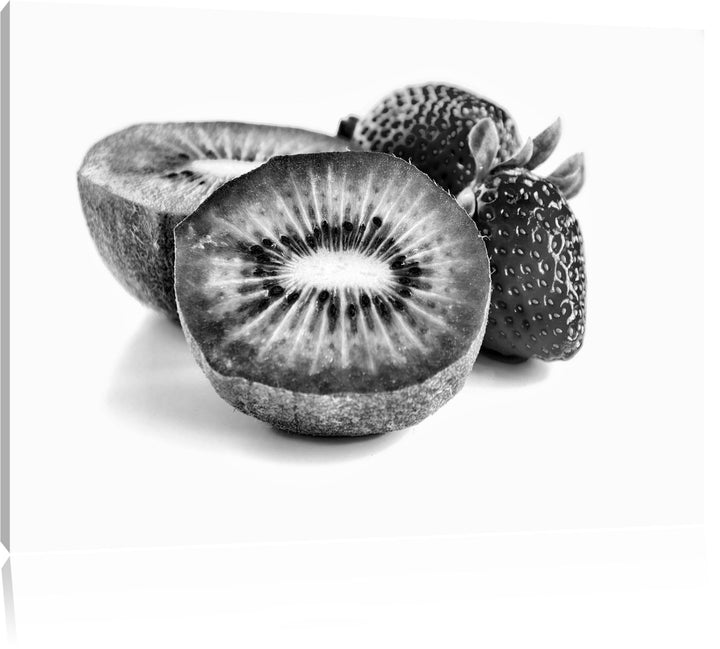 Pixxprint Kiwi und Erdbeeren als Leinwandbild/Grösse: 100x70 cm/Wandbild/Kunstdruck/fertig bespannt,