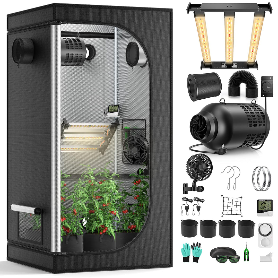 Growzelt Komplettset mit M1500 LED Vollspektrum Grow Lampe 80x80x160cm Grow Tent 4" 215 CFM 3000RPM