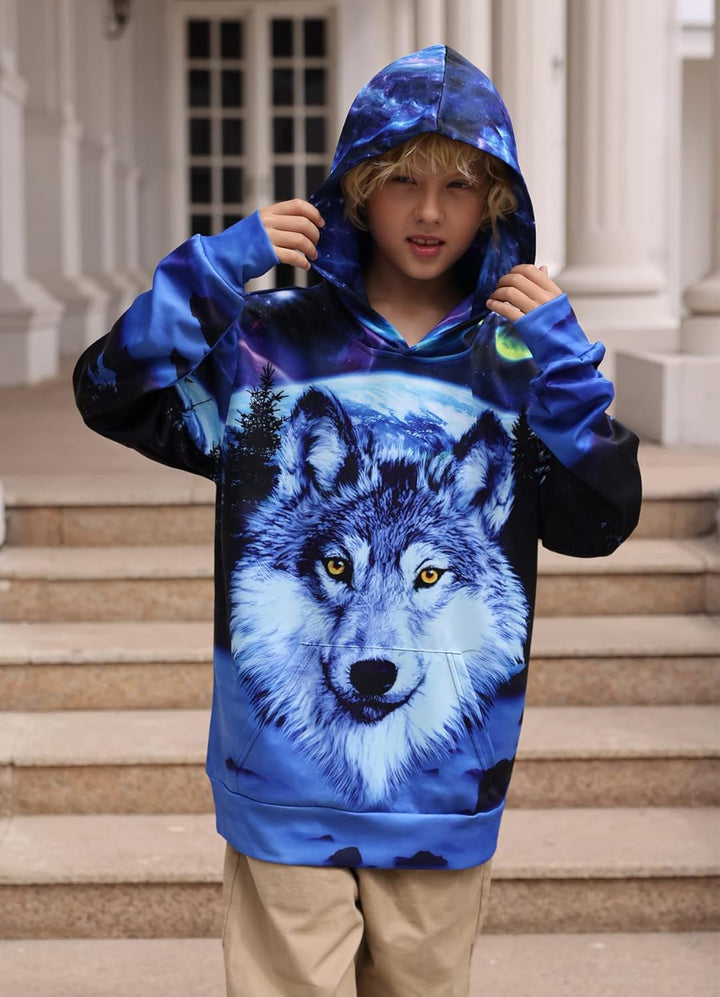 Fanient Pullover Jungen Mädchen 3D Print Fleece Hoodie Kinder Hooded Sweatshirt with Kangaroo Pocket