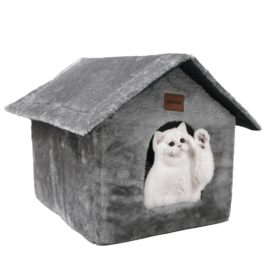 Whiwhi Plüsch Katzenhaus Katzenhöhlenbett mit Flauschiges Katzenkissen Tragbare Katzenhütte mit Ruts