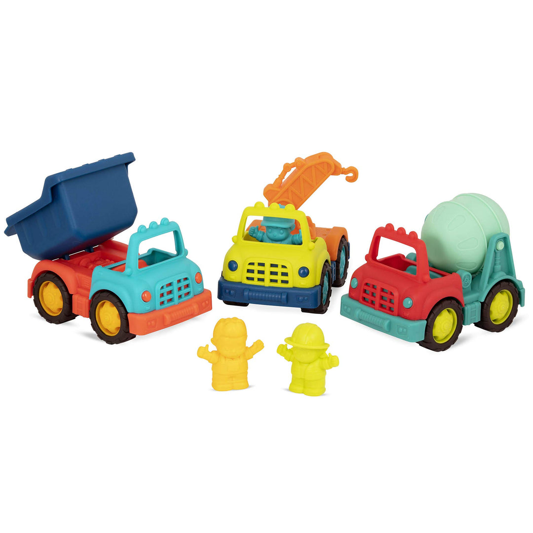 B. Toys BX2025Z B.Toys Happy Cruisers-Baufahrzeuge 3er Set mit Kipplaster, Betonmischer, Kranwagen,