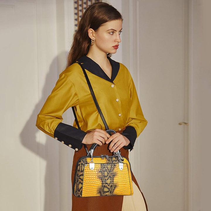 NICOLE & DORIS Retro Handtasche für Frauen Schultertaschen Klassische Krokodil Umhängetasche PU Lede