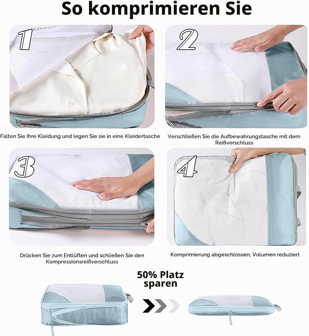 Kompressionspackwürfel für Koffer, 8 Stück erweiterbare Reisepackwürfel für Rucksack, ultraleichte R
