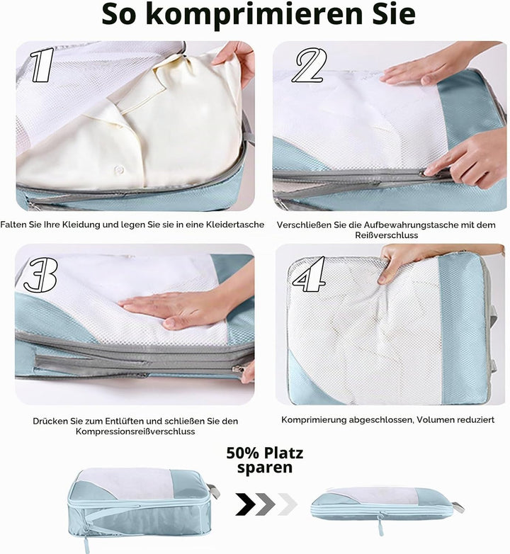 Kompressionspackwürfel für Koffer, 8 Stück erweiterbare Reisepackwürfel für Rucksack, ultraleichte R
