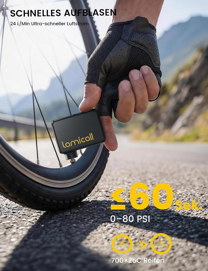 Lamicall Mini Fahrradpumpe Elektrisch Luftpumpe, 120 PSI Akku Fahrradpumpe | [Ultra Tragbare &amp; Schne