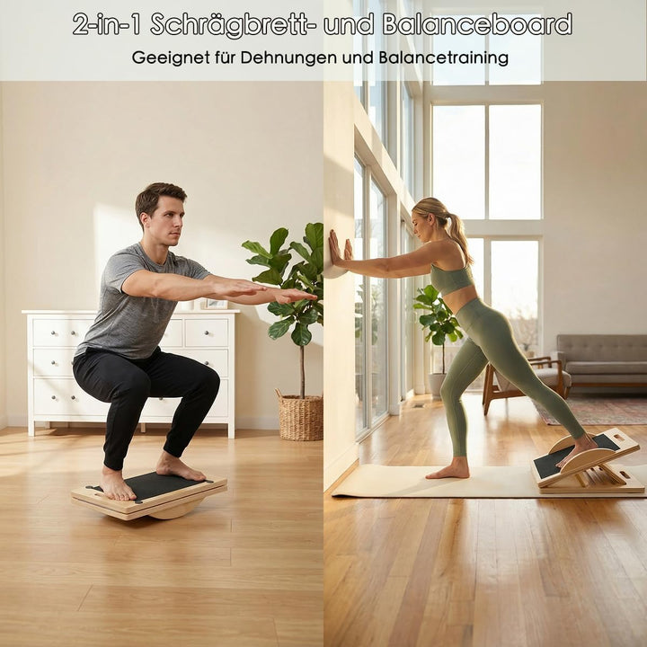 2 in 1 Wadendehner Verstellbarer mit 5 Winkeln, klappbares Balance Board Erwachsene aus Holz mit Tra