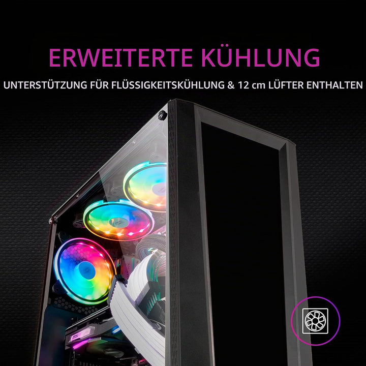 MarsGaming MC-Art Schwarz, PC Gaming ATX Gehäuse, Doppelt Zeichnbar Gehärtetes Glas, ARGB 12 Mode, 1