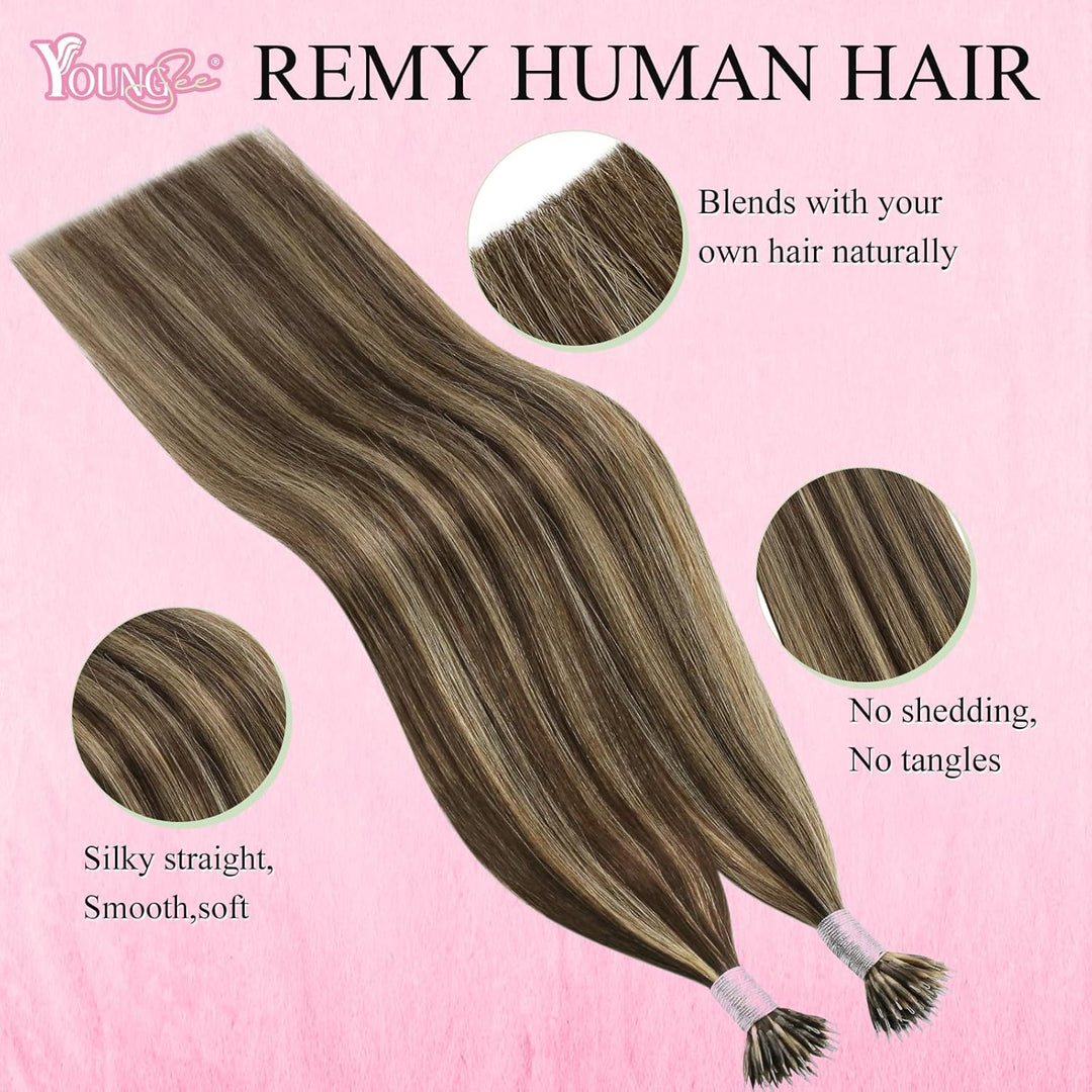 YoungSee Nano Extensions Echthaar Braun Blond Nanoring Extensions Echthaar Highlight 35cm Nano Ring