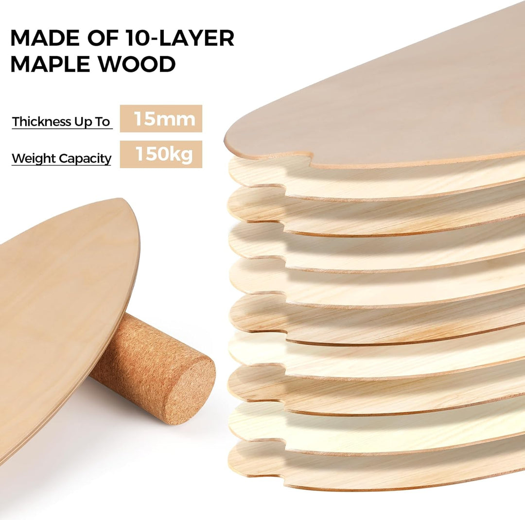 Cowiewie Balance Board, 15mm Dickes BalanceBoard + 10mm Korkrolle, Balance-Board Maximale Belastung
