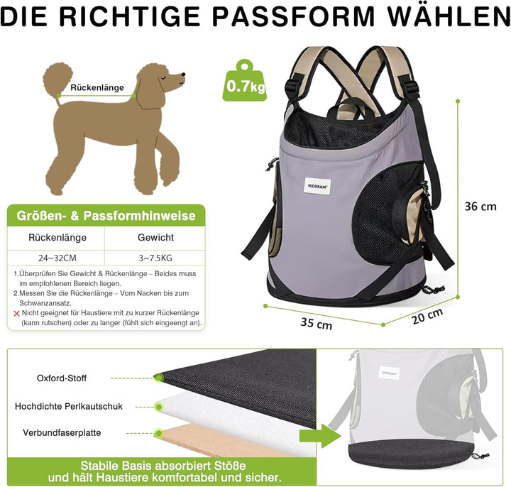 ALLSOPETS Hundetragerucksack, Tragbarer Haustiertragerucksack für Katzen Hunde Welpen, Integrierter