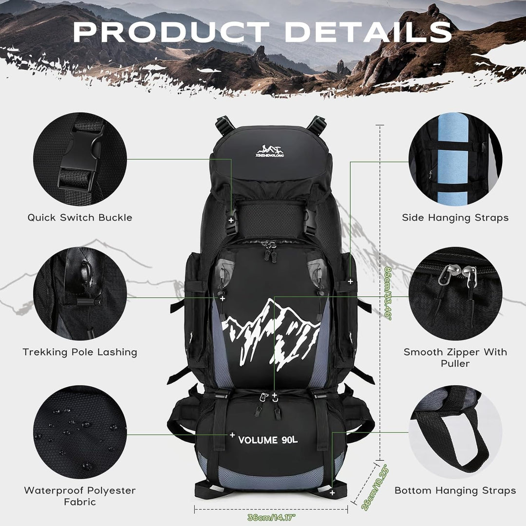 Wanderrucksack Herren Damen 90L Trekkingrucksack Reiserucksack Grosser Wasserdicht Wandern Rucksack