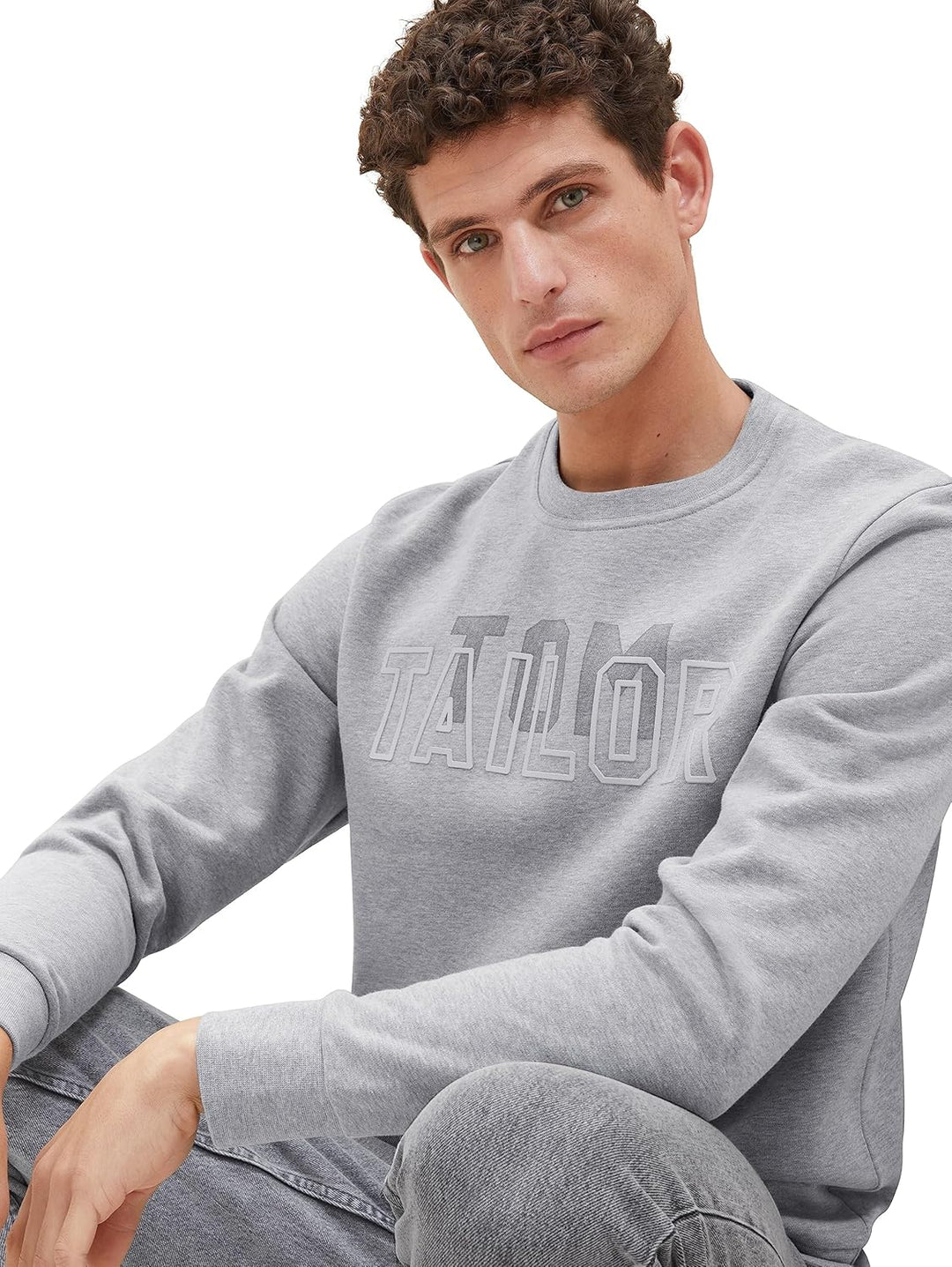 TOM TAILOR Herren Basic Crewneck Sweatshirt mit Logo-Print XXL 12035 - Grey Heather Melange, XXL 120