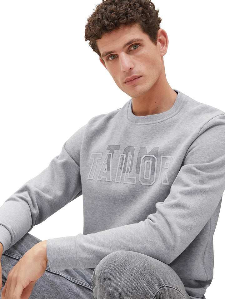 TOM TAILOR Herren Basic Crewneck Sweatshirt mit Logo-Print XXL 12035 - Grey Heather Melange, XXL 120