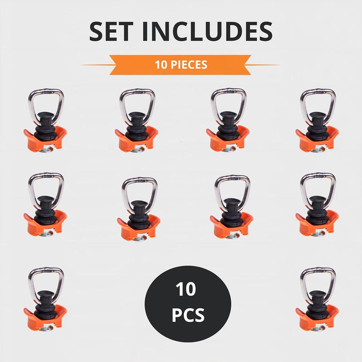4 oder 10 Stück Airline Fitting (Silber/Orange) - Airlineschiene Zurröse mit Ring 1000 kg Tragfähigk