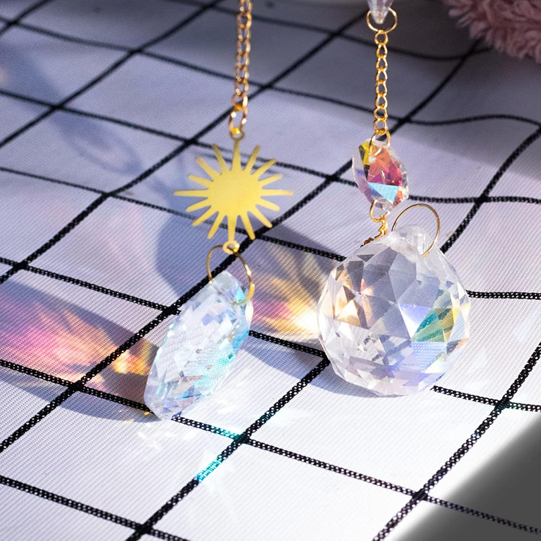 5 Stück Sonnenfänger Kristall Hanging Windspiel Regenbogen Sonnen Mond Anhänger Kristalle Ornament K