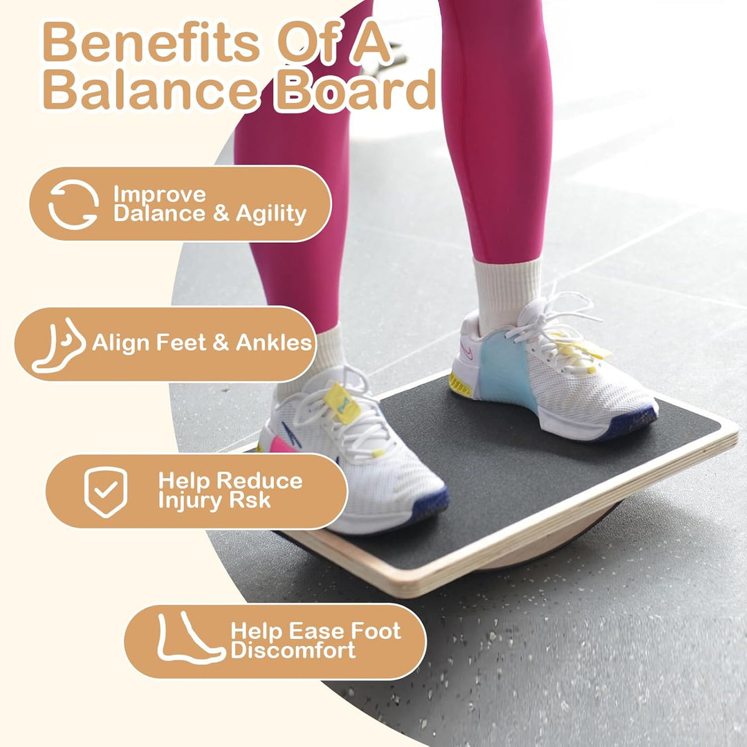 Balance Board, Rutschfestes 360° Wobble Board für Erwachsene, aus Holz,Balancebrett für Knöcheltrain