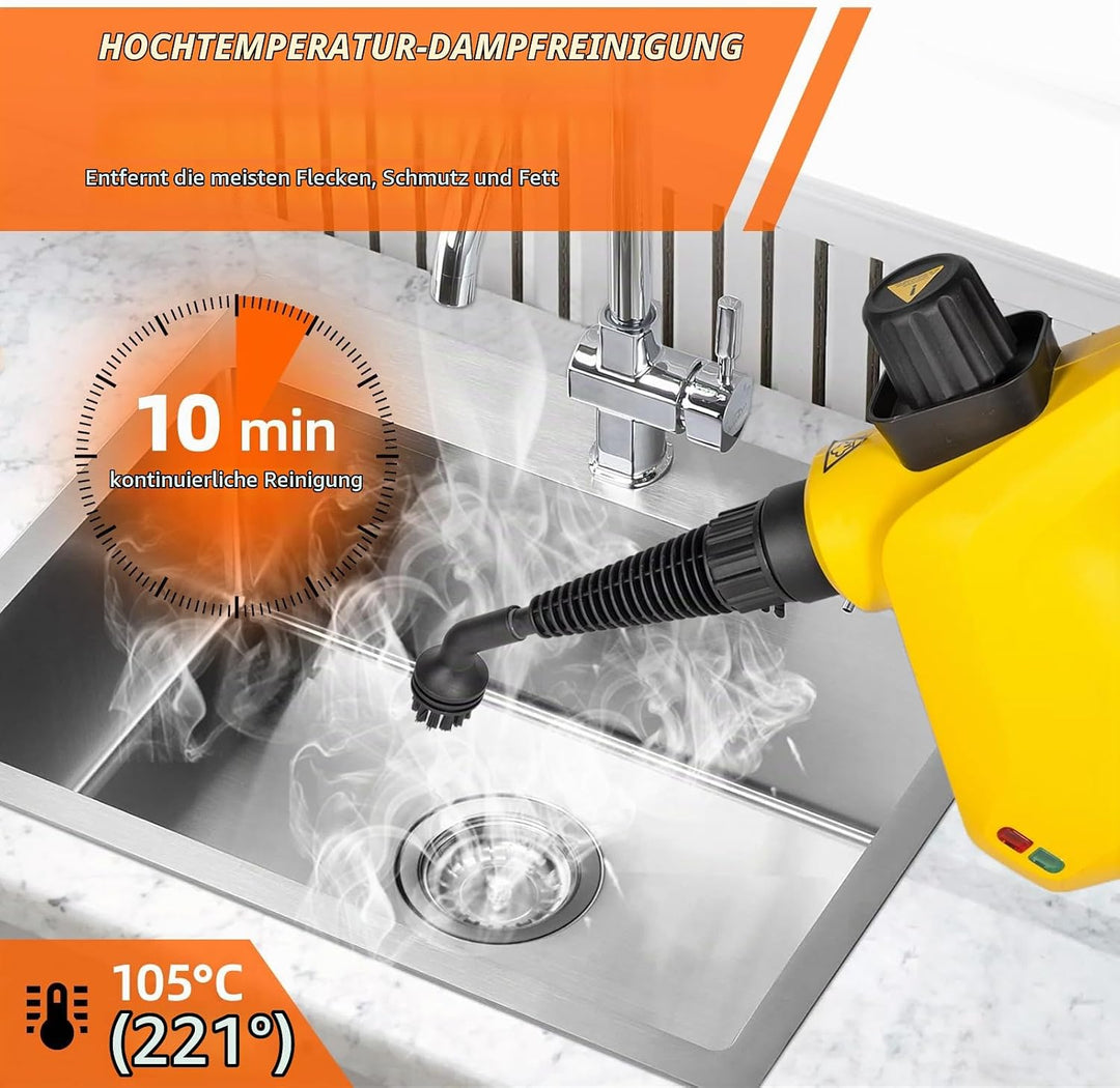 Carehabi Dampfreiniger Handgerät 105°C Dampfreiniger für Alles Dampfreiniger 250 ml Wassertank 10 Zu