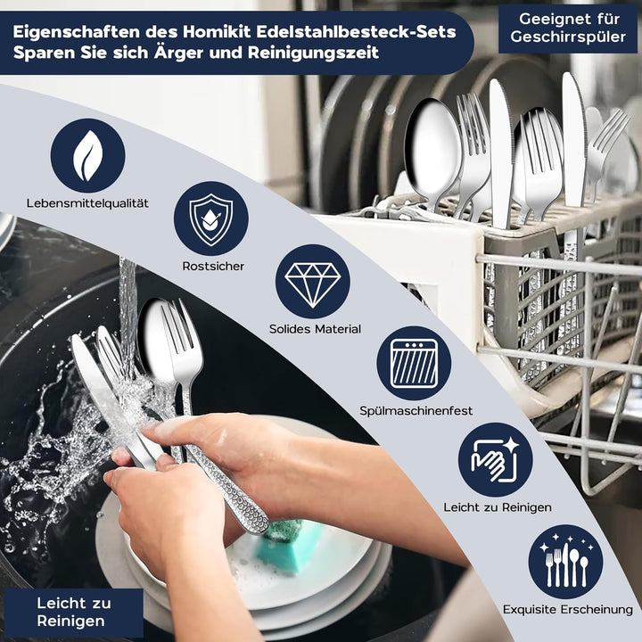 Homikit Besteck Set, 30-teilig Besteckset für 6 Personen, Edelstahl Gehämmertes Tafelbesteck, Essbes