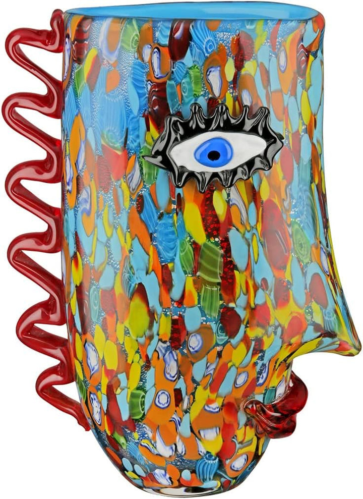 GILDE GLAS art Design Vase Froozen - Gesicht Face - durchgefärbtes Glas - mundgeblasen - Höhe 30 cm