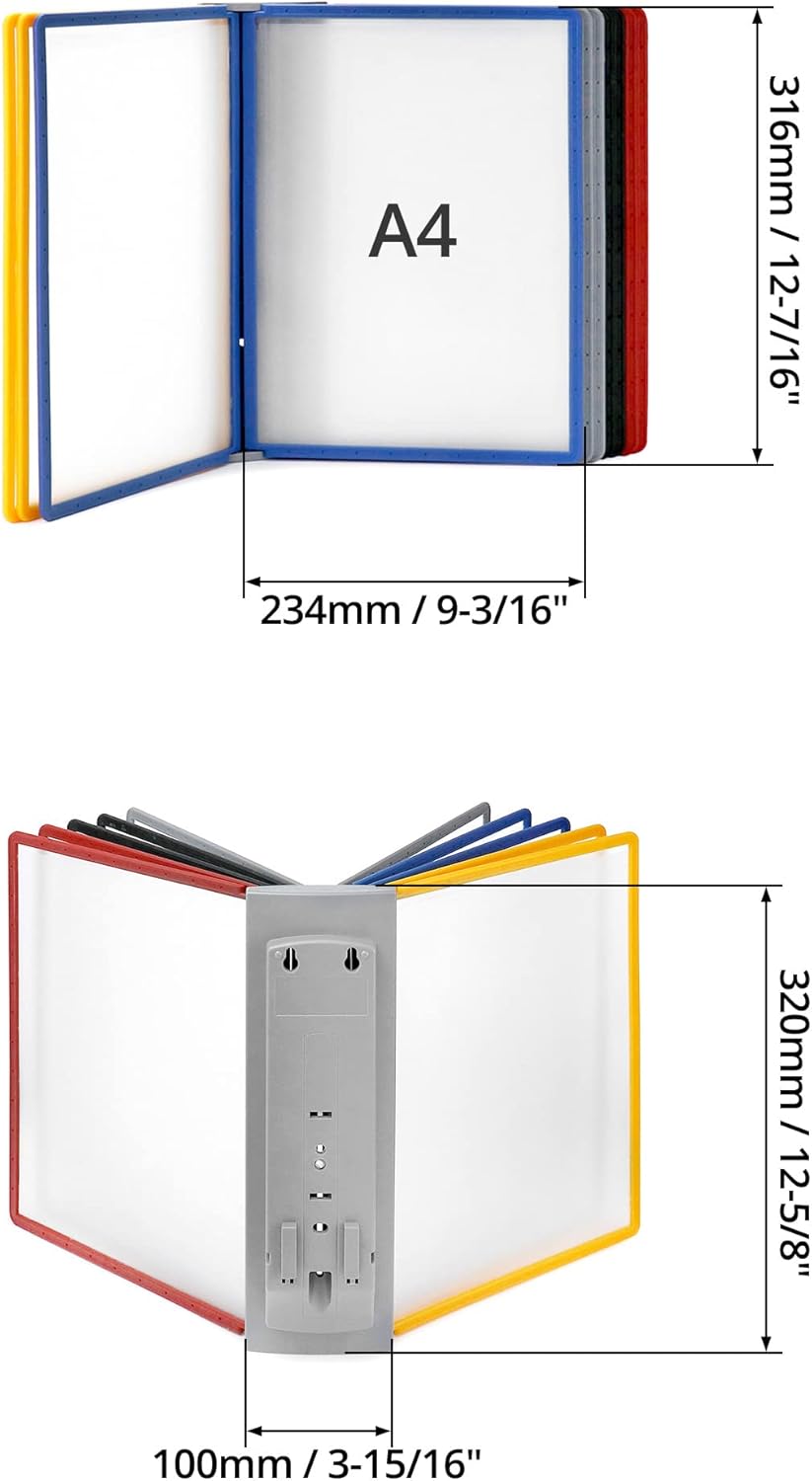 QWORK® 2 Stk. Wand Sichttafelsystem - 10X Sichttafeln A4 - Mehrfarbig Dokumentenhalter für Messehall