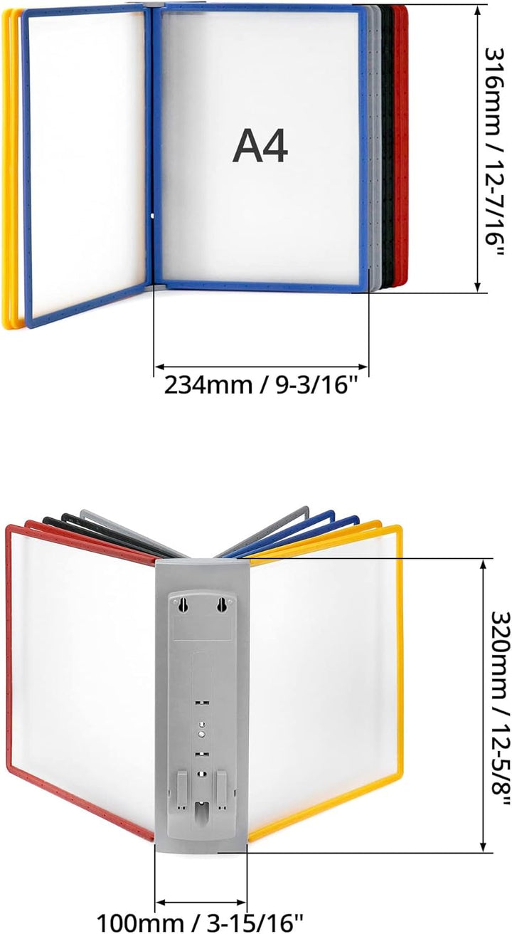 QWORK® 2 Stk. Wand Sichttafelsystem - 10X Sichttafeln A4 - Mehrfarbig Dokumentenhalter für Messehall