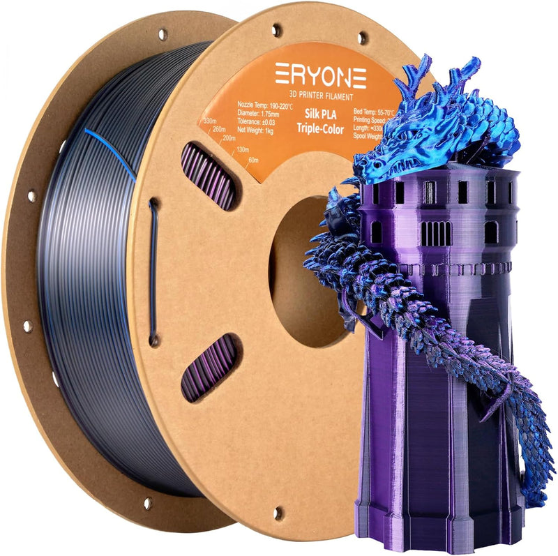 ERYONE Dreifarbiges Seiden PLA Filament 1.75mm,Seidiges Mehrfarbiges PLA-Filament für 3D-Drucker +/-