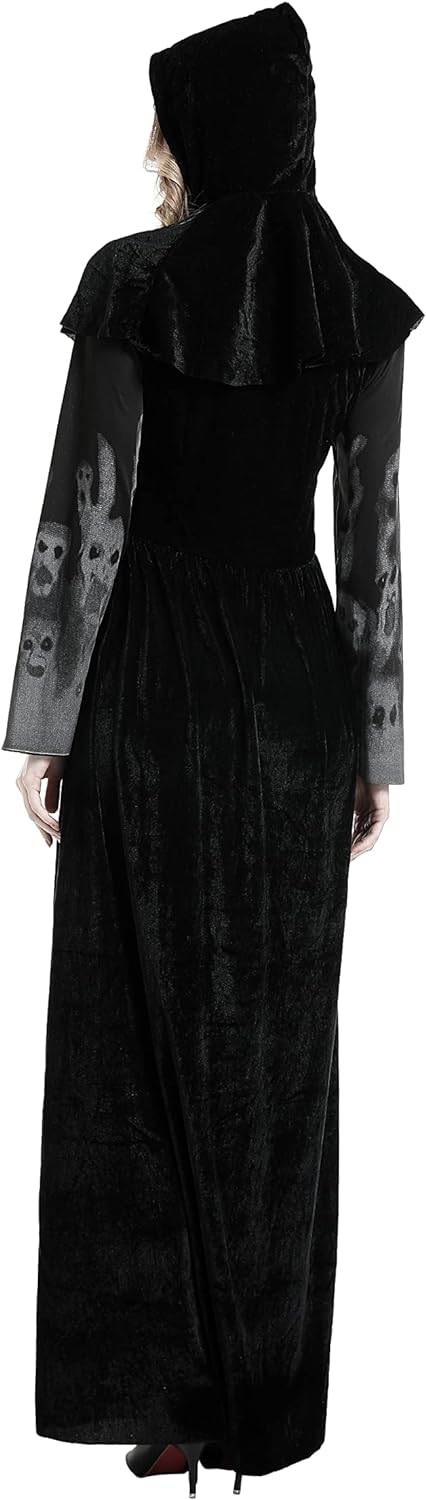 Buen Don Damen Hexen Kostüm, Halloween Cosplay Zombie Kostüm Hexe Mit Kapuze Robe (XL), XL
