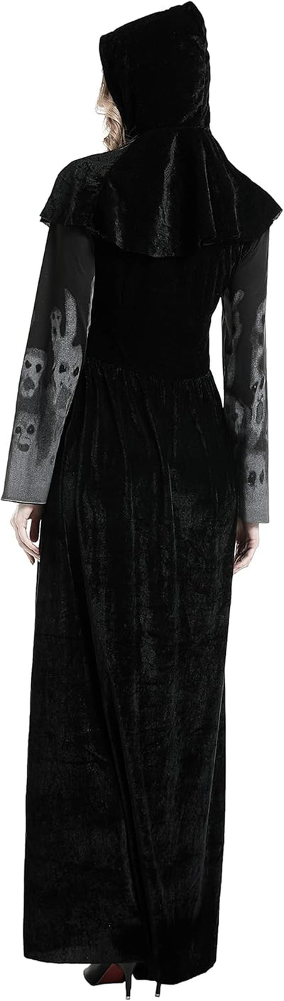 Buen Don Damen Hexen Kostüm, Halloween Cosplay Zombie Kostüm Hexe Mit Kapuze Robe (XXL), XXL