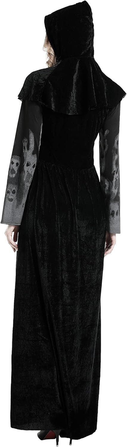 Buen Don Damen Hexen Kostüm, Halloween Cosplay Zombie Kostüm Hexe Mit Kapuze Robe (XXL), XXL