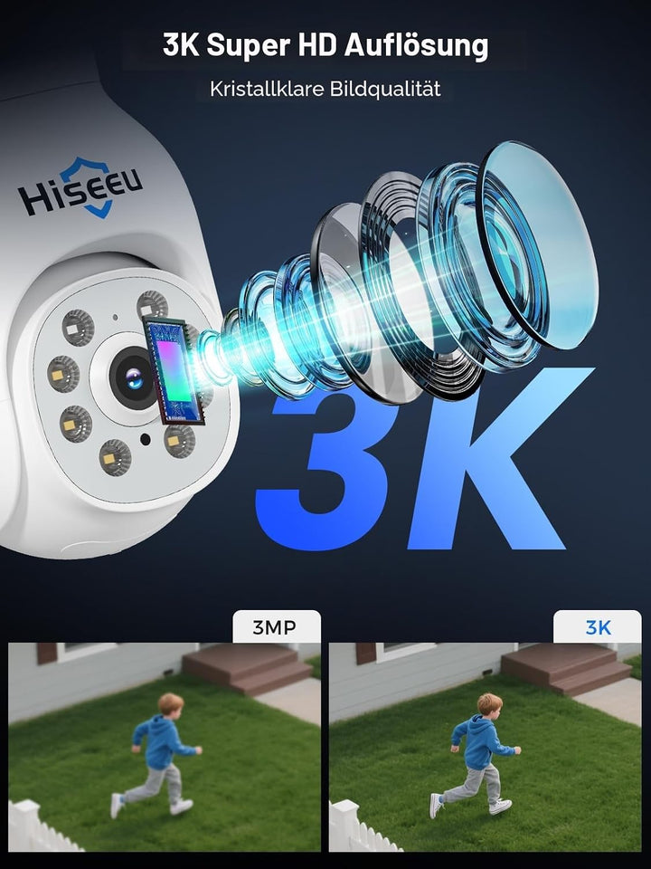 【5MP+PTZ】 Hiseeu Überwachungskamera Set Aussen WLAN mit 10&