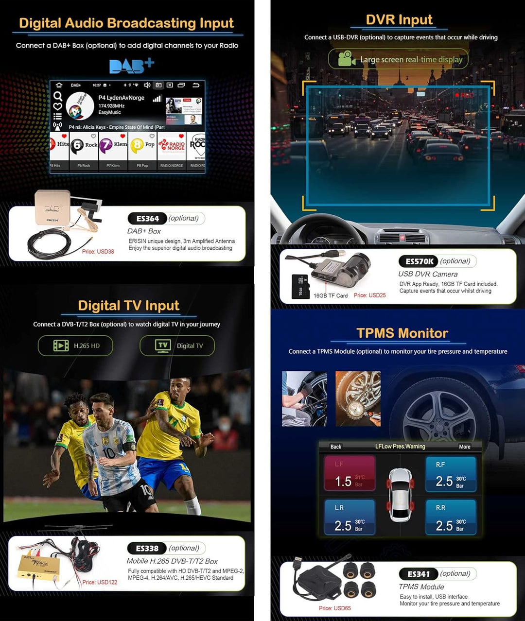 ERISIN Doppel Din 2 Din Android 14 Universal GPS Navi DVD Autoradio 6.2 Zoll Touchscreen Unterstützt