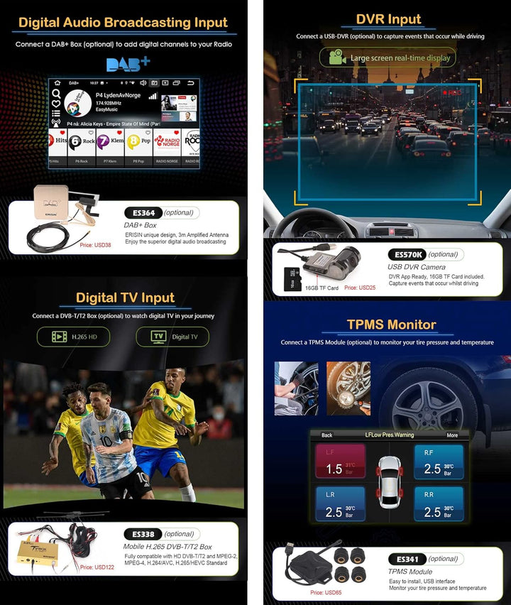 ERISIN Doppel Din 2 Din Android 14 Universal GPS Navi DVD Autoradio 6.2 Zoll Touchscreen Unterstützt