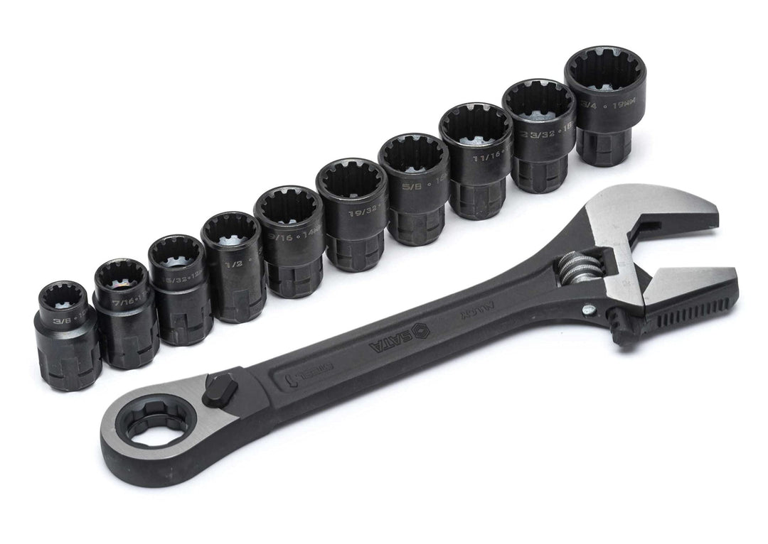 SATA X6 Spline Durchgangs-Steckschlüssel Satz mit Rollgabelschlüssel, 11-tlg. ST09000 (Durchgangs-St
