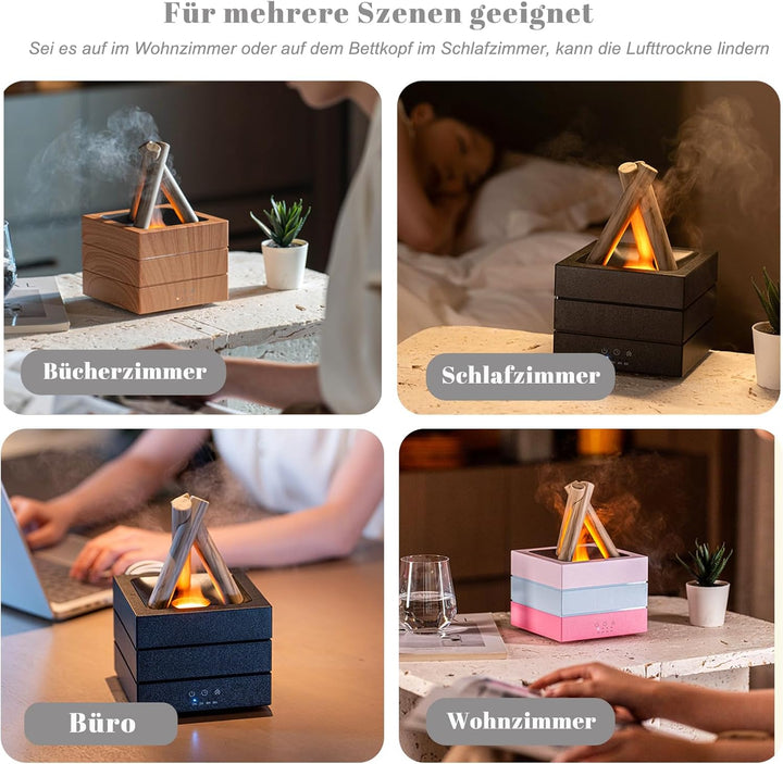 Luftbefeuchter, 280ml Flammen Duft Diffuser, Aufladbarer Luftbefeuchter mit Farbiges Licht, Drei Gan