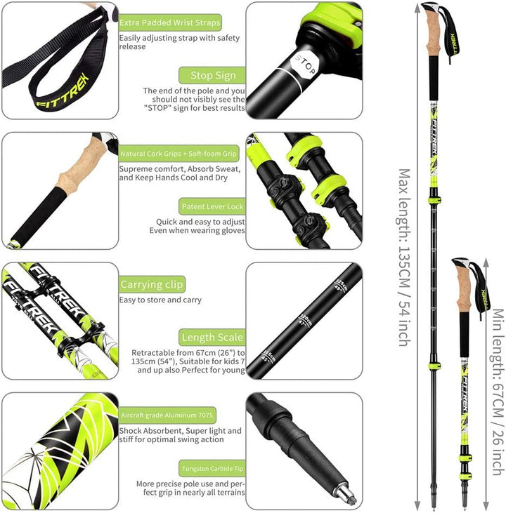 FitTrek Wanderstöcke Kork - Walking Stöcke - Trekkingstöcke Teleskop - Nordic Walking Stock Verstell