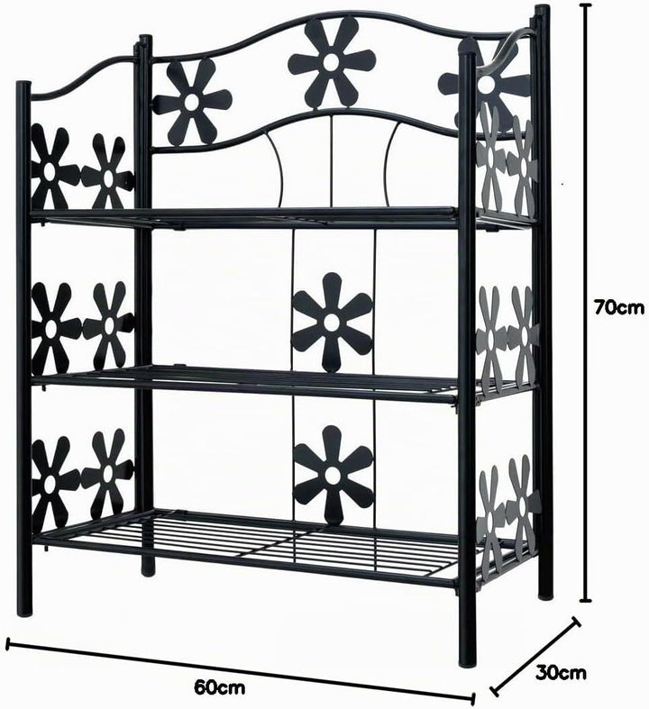 Deuba Blumenregal Metall Schwarz 3 Etagen Balkon Outdoor Indoor Blumenständer Pflanzenständer Blumen