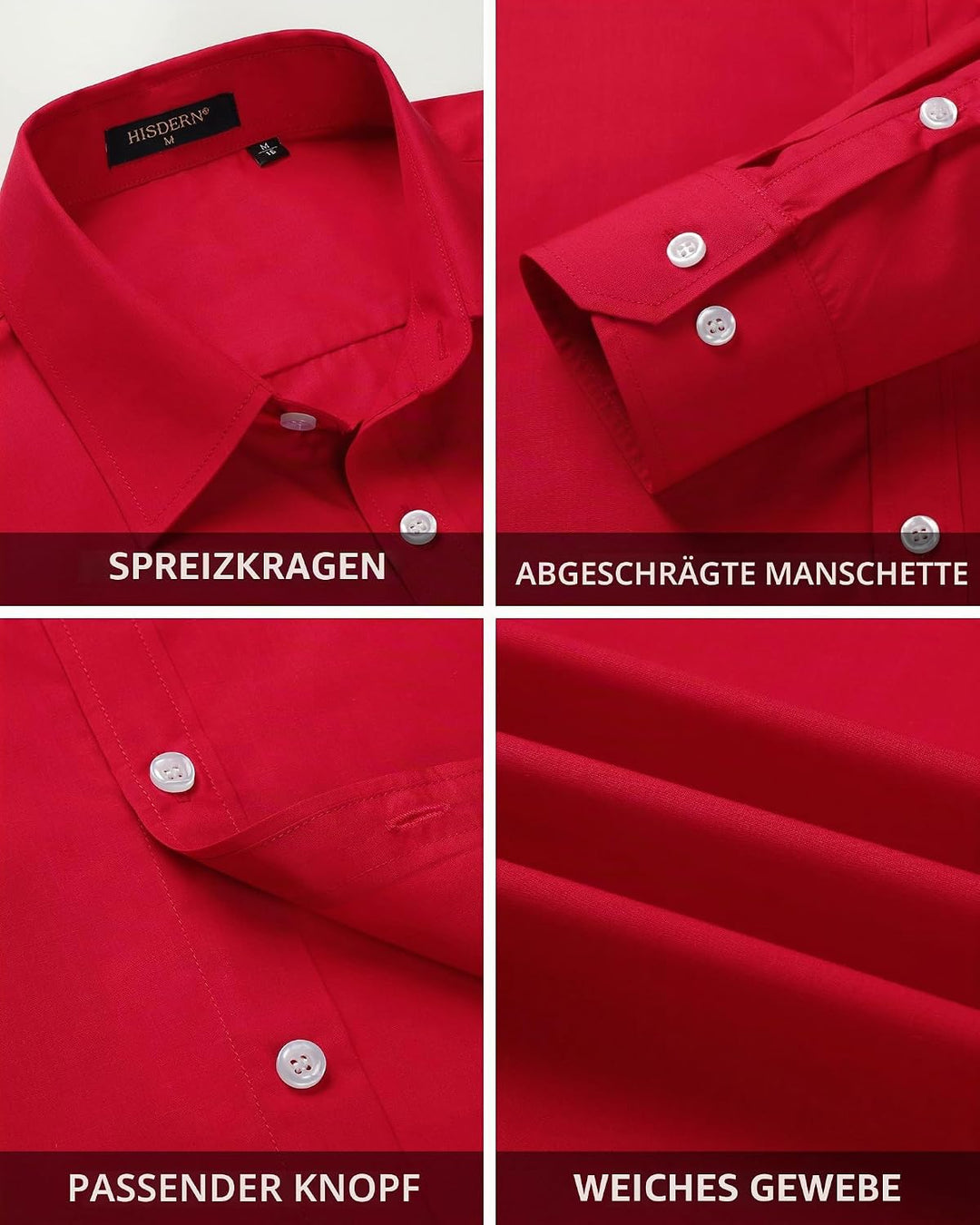 HISDERN Herrenhemd mit Krawatte und Einstecktuch, klassisches Button-Down-Shirt, passende Krawatte u