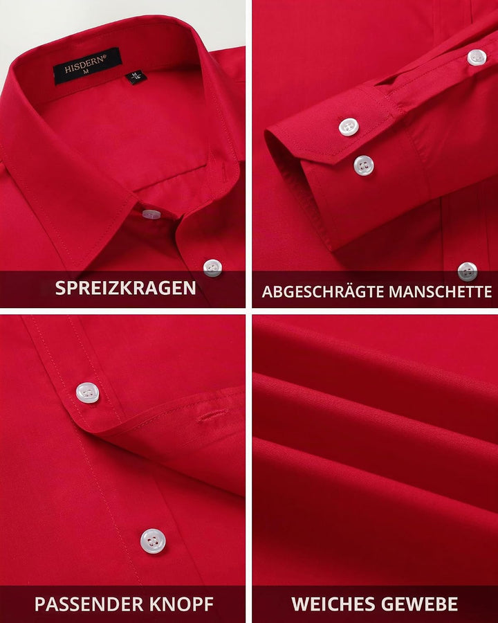 HISDERN Herrenhemd mit Krawatte und Einstecktuch, klassisches Button-Down-Shirt, passende Krawatte u